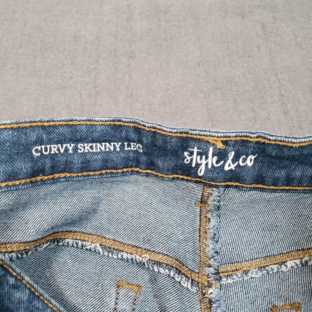 Style & Co Jeans Womens 8 Blue Curvy Skinny Leg Distressed Denim Pants - Picture 5 of 10